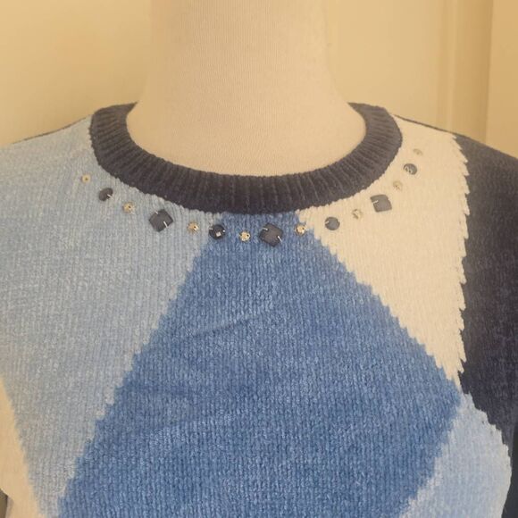 Alfred Dunner Womens Petite Chenille Blue Colorblock Sweater, NWT, PS - Picture 5 of 11